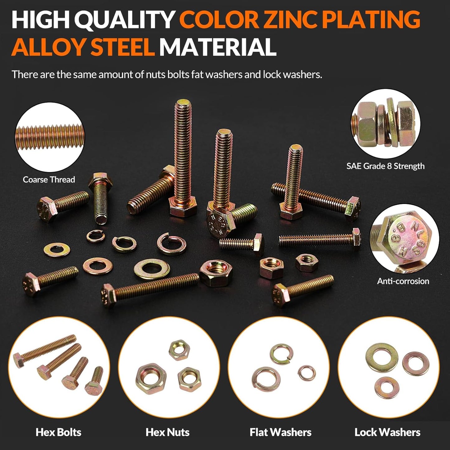 700PCS Grade 8.8 Metric Nuts and Bolts Assortment Kit - Heavy Duty Hex Head Screws and Nuts Washers Set - Yellow Zinc Plated - 13 Sizes Hardware for DIY