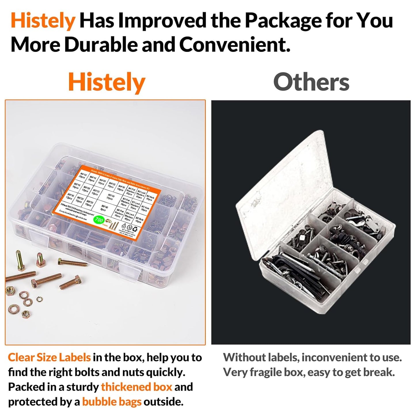 700PCS Grade 8.8 Metric Nuts and Bolts Assortment Kit - Heavy Duty Hex Head Screws and Nuts Washers Set - Yellow Zinc Plated - 13 Sizes Hardware for DIY