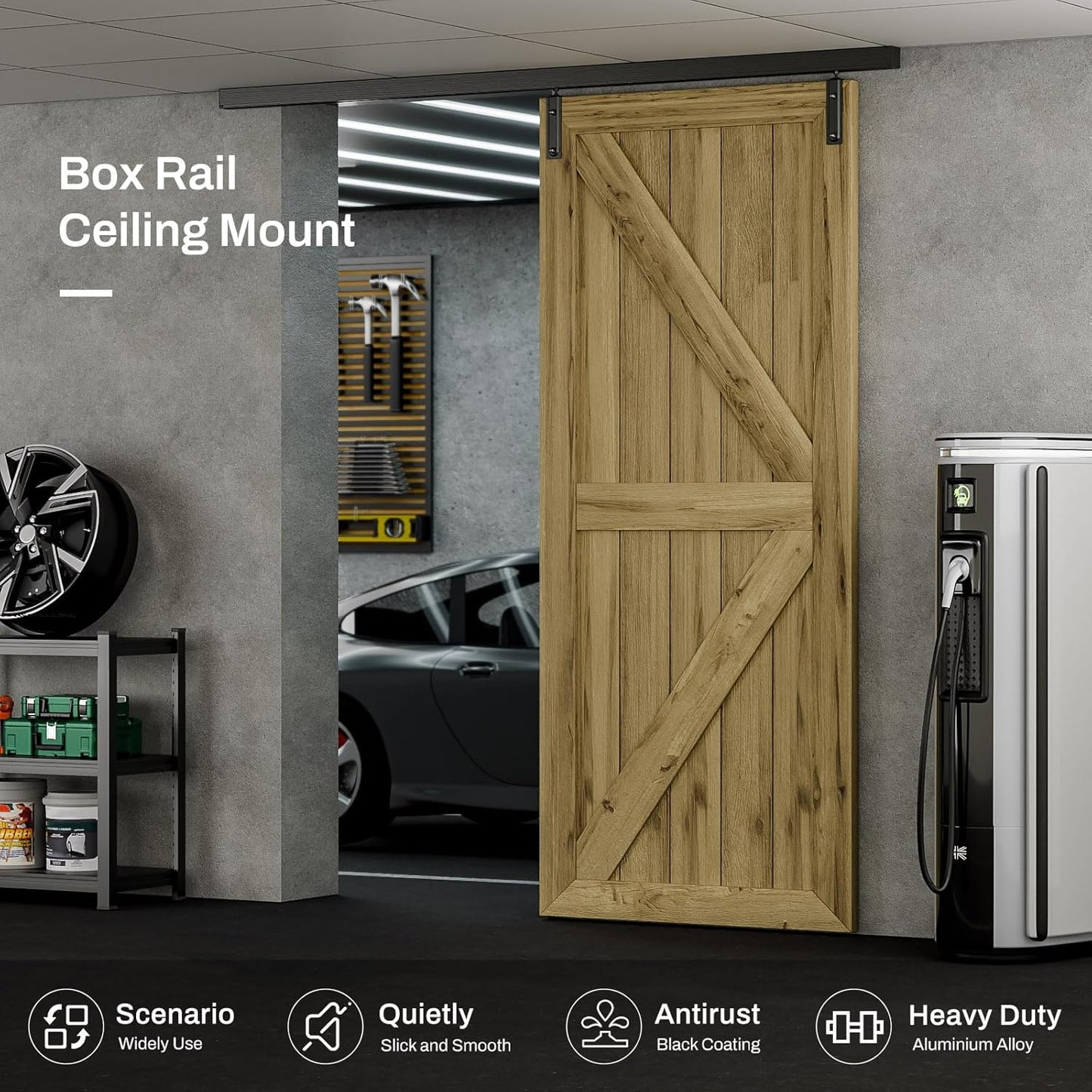 72" Ceiling Mount Box Rail Barn Door Hardware Kit for Single Door - Heavy Duty Sliding Track, Aluminium Alloy (No Door)