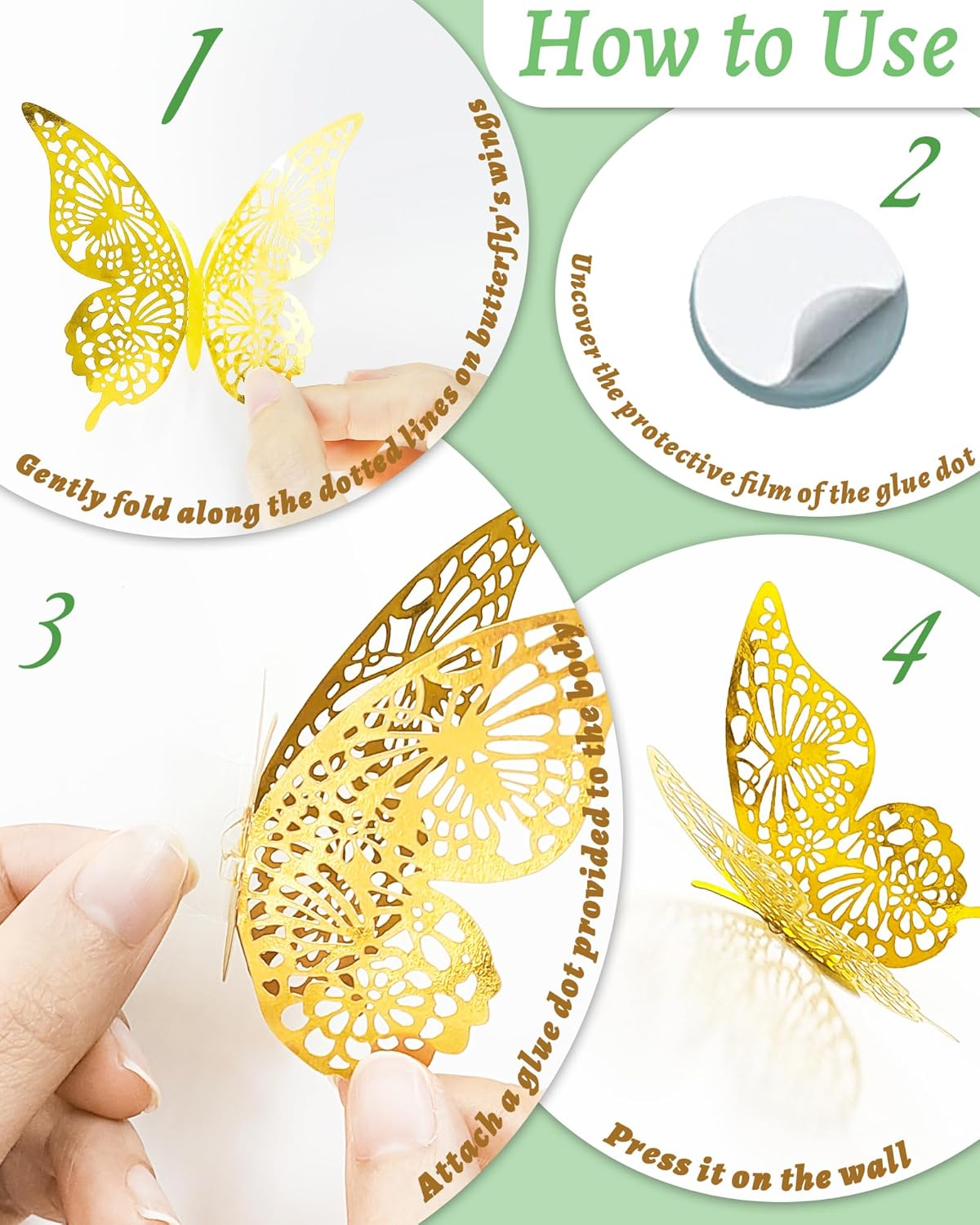72-Piece Gold 3D Butterfly Wall Decor Set - Removable Room Stickers for Birthday & Garden Party Decor