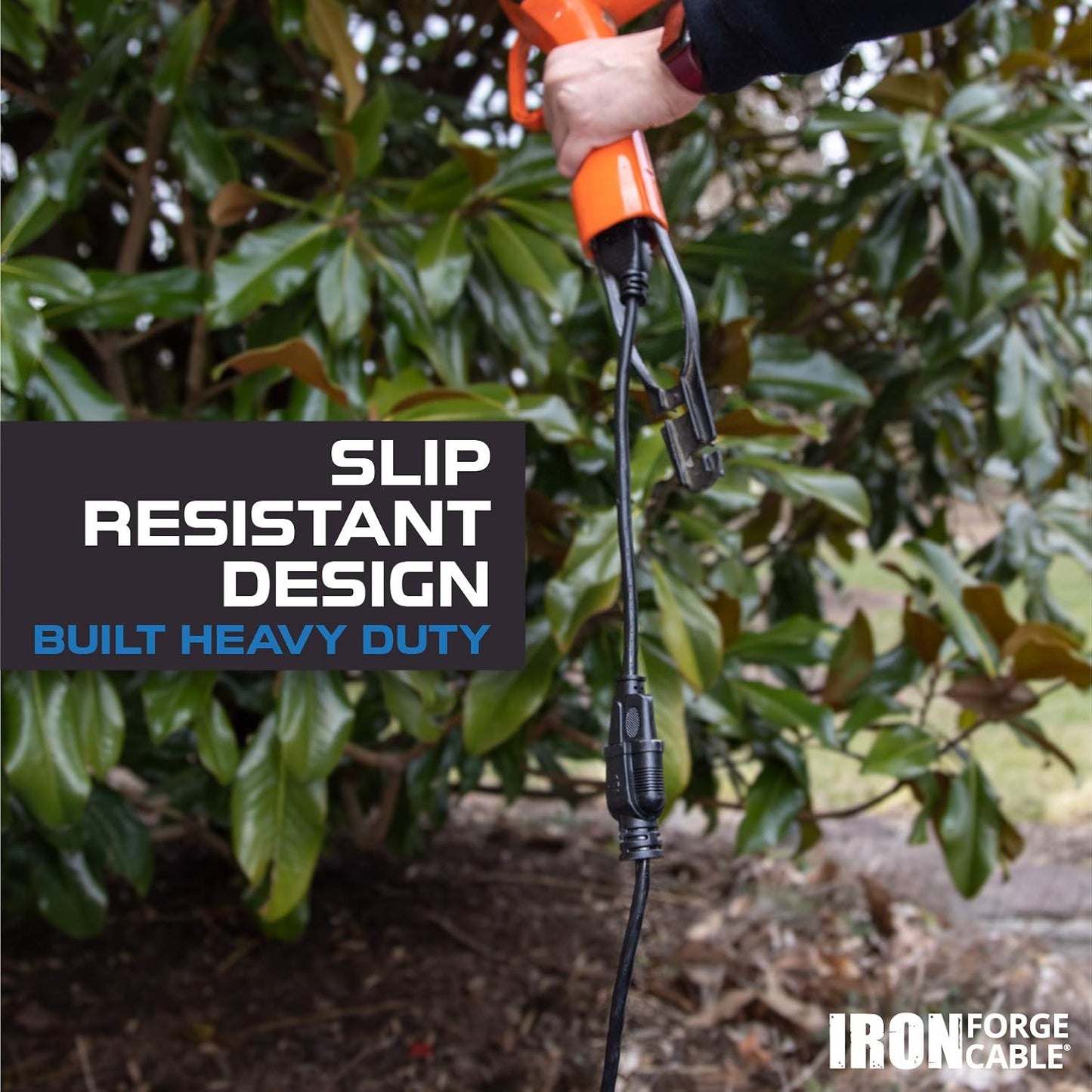 8 ft Iron Forge Cable Weatherproof Outdoor Extension Cord - Heavy Duty 16/3 SJTW Black Power Cable for Outdoor Lights, Lawn & Landscaping - 3 Prong, 13 Amp - US Veteran Owned
