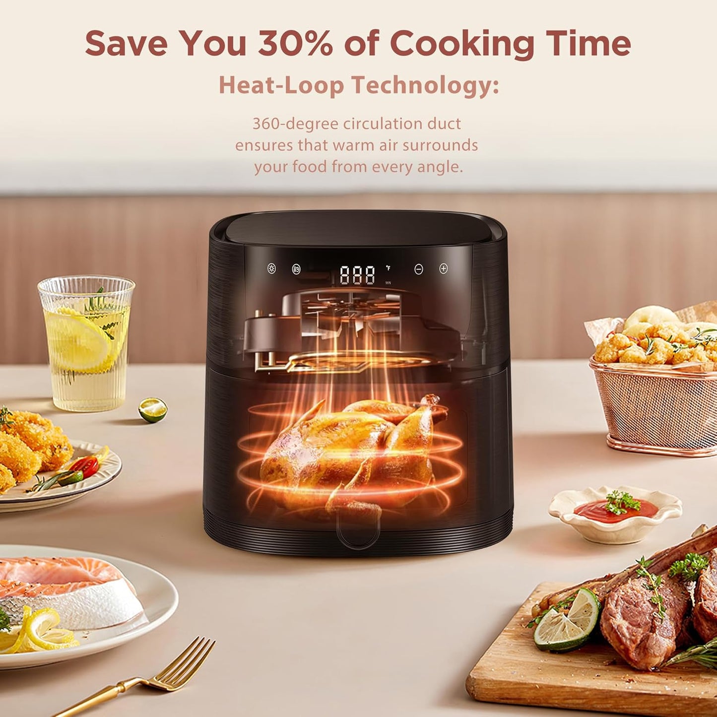 8-in-1 HAIMEEC Air Fryer with 6.3 Qt Capacity, Easy View Windows, 100+ Recipes, Nonstick Basket - Roast, Bake, Dehydrate, Reheat, Broil - Max 400F, 95% Less Oil - Shake Reminder - CT03