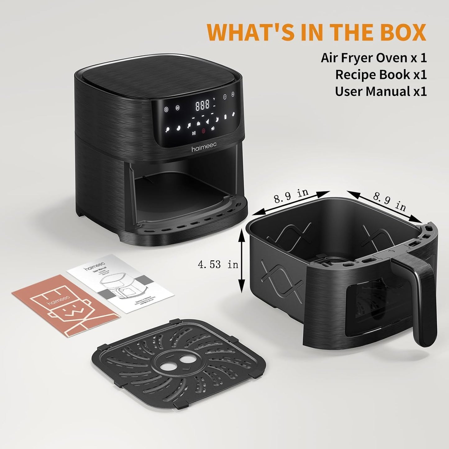 8-in-1 HAIMEEC Air Fryer with 6.3 Qt Capacity, Easy View Windows, 100+ Recipes, Nonstick Basket - Roast, Bake, Dehydrate, Reheat, Broil - Max 400F, 95% Less Oil - Shake Reminder - CT03