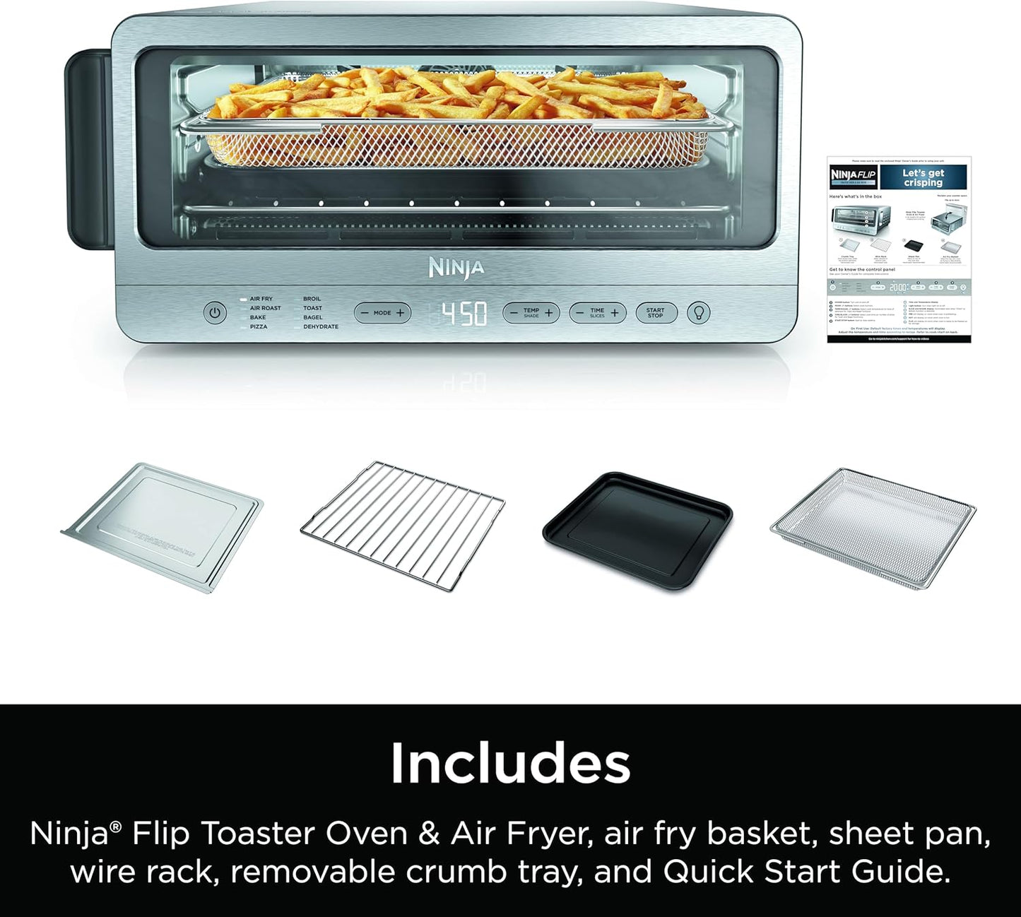 8-in-1 Ninja Flip Toaster Oven & Air Fryer with Large Capacity, Space-Saving Flip Up Design, Stainless Steel Finish, 1800 Watts (Model SP151)