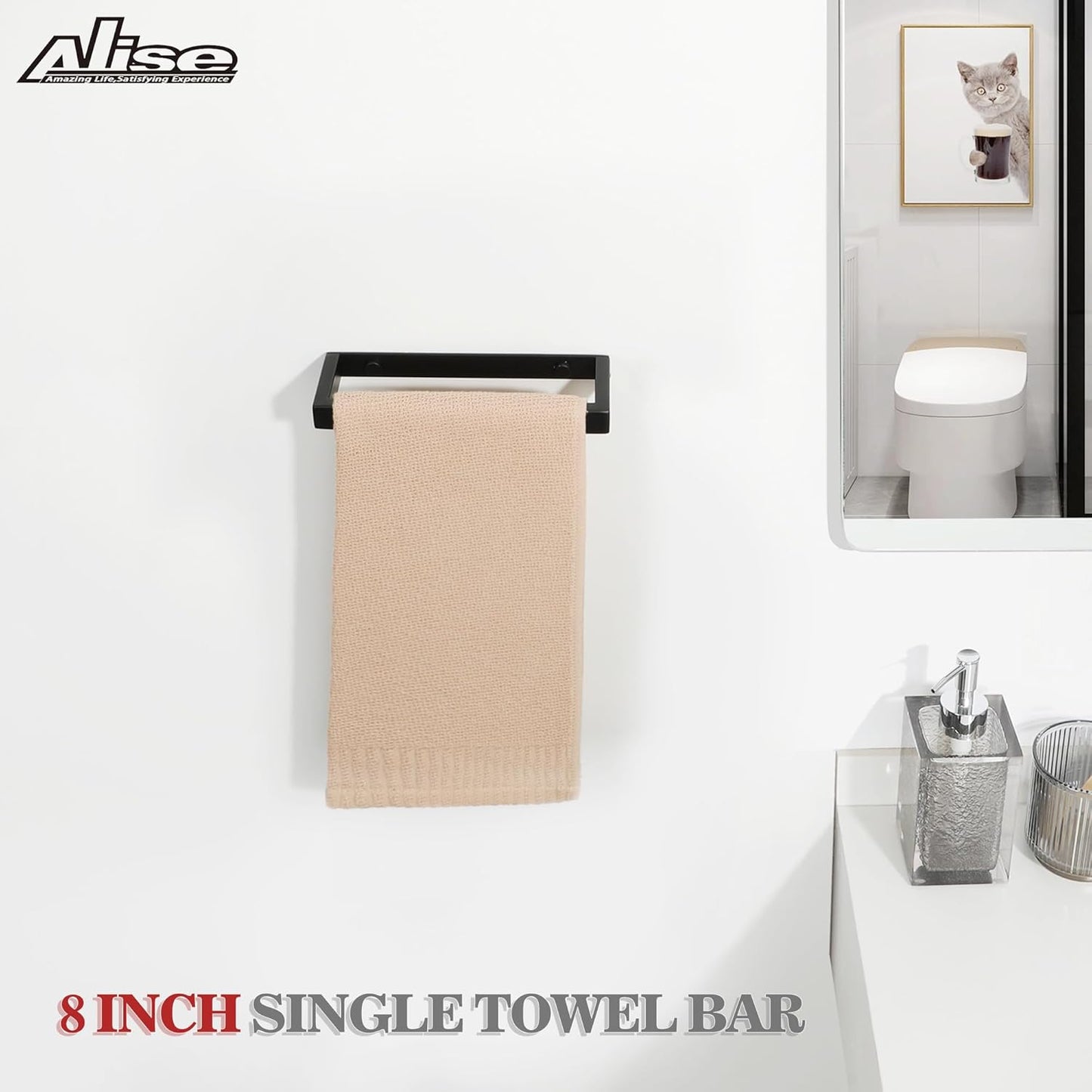 8-Inch Matte Black Stainless Steel Towel Bar for Bathroom Wall Mount - Alise GJF020-B