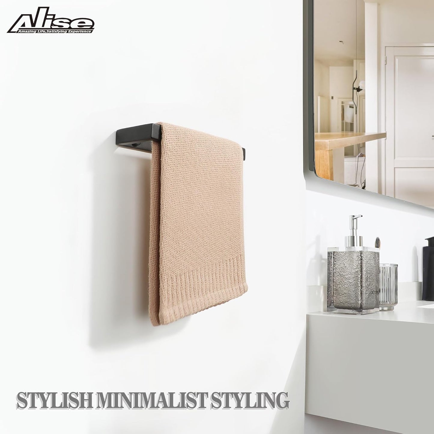 8-Inch Matte Black Stainless Steel Towel Bar for Bathroom Wall Mount - Alise GJF020-B