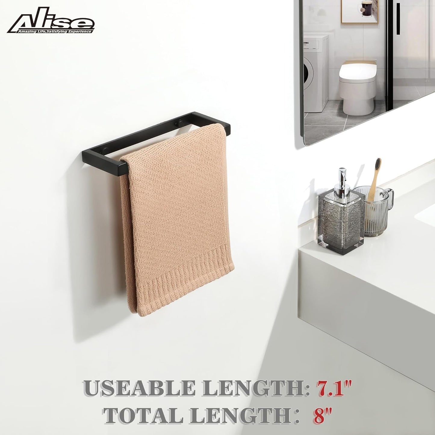 8-Inch Matte Black Stainless Steel Towel Bar for Bathroom Wall Mount - Alise GJF020-B