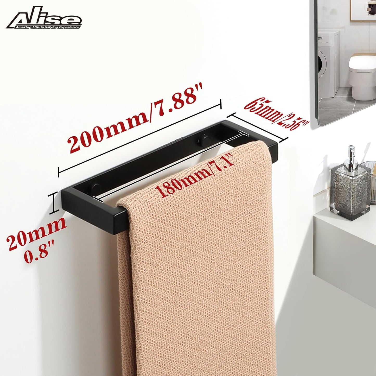 8-Inch Matte Black Stainless Steel Towel Bar for Bathroom Wall Mount - Alise GJF020-B