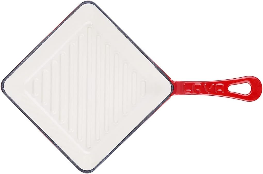 8-Inch Square Mini Ceramic Grill Pan with White Enamel Interior - Red Color Baby Collection