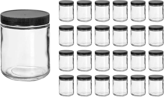 8 oz Clear Glass Jars with Lids - 12 Pack for Storage of Cosmetics, Spices, and Food Products