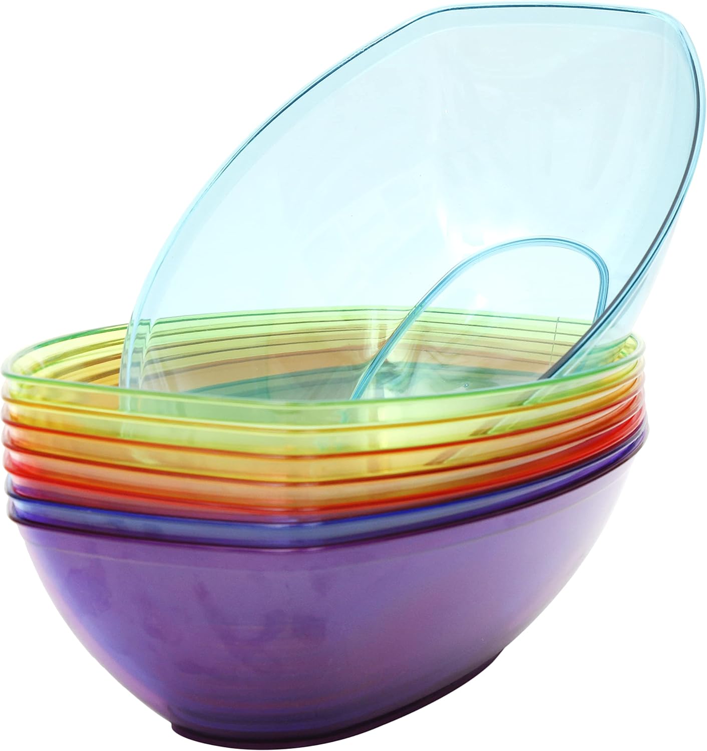 8 Pack 80oz Luau Plastic Bowls for Mixing, Serving, Popcorn, Salad, Chips, Dip - Set of 8 Rainbow Bowls