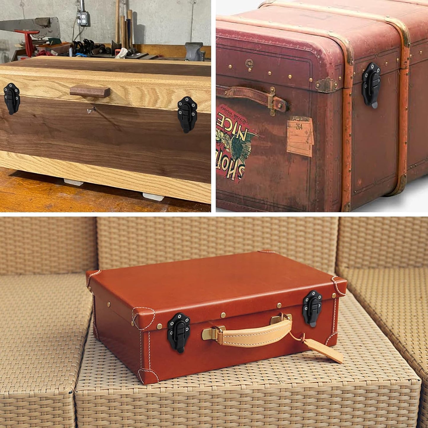 8 Pack Antique Duckbilled Hasp Latches with Padlock Kit for Jewelry Boxes and Decorative Furniture