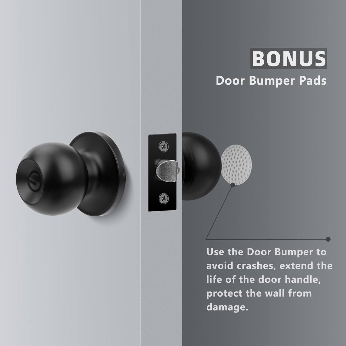 8 Pack Matte Black Privacy Door Knobs for Bedroom and Bathroom - Keyless Round Lockset with Hardwares & Instructions