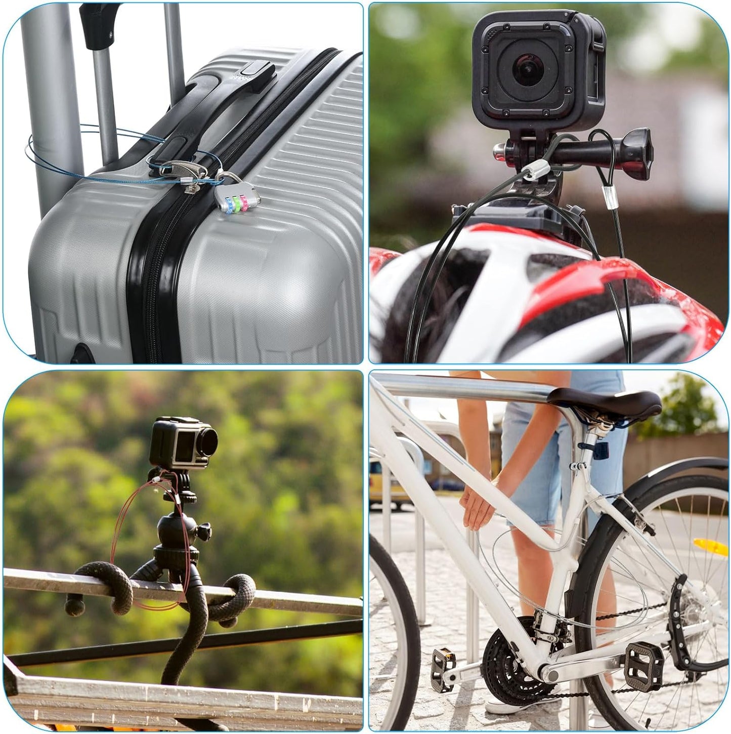 8 Pack PATIKIL 0.3Ft Stainless Steel Safety Cable Locks with Double Loop - 2mm Dia Security Wire Rope for Stage Lighting and Luggage - Black