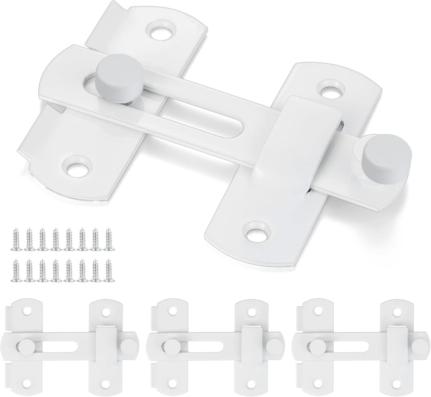 8 Pack White Stainless Steel Barn Door Latches for Bi-fold, Sliding, Wine Cabinet, and Closet Doors - 3.93" x 2.75" Flip Lock with Antique Finish