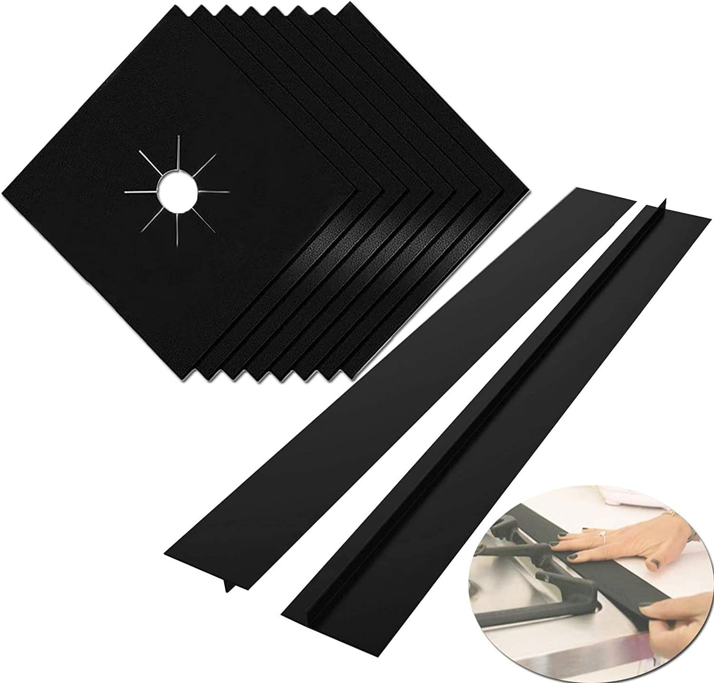 8 Pcs 0.2 mm Stove Covers & 2 Silicone Gap Covers Set - Keep Gas Range Clean, Double Thickness, Reusable