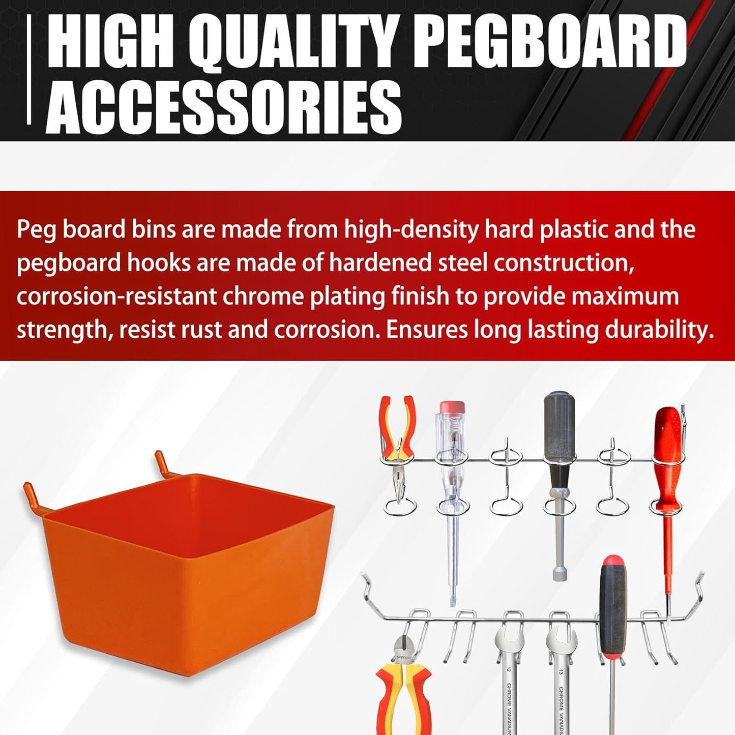 80 Piece Pegboard Hooks Assortment Kit with Bins - 1/8 and 1/4 in Pegboard Accessories Organizer Set for Garage Wall Organization and Tool Storage