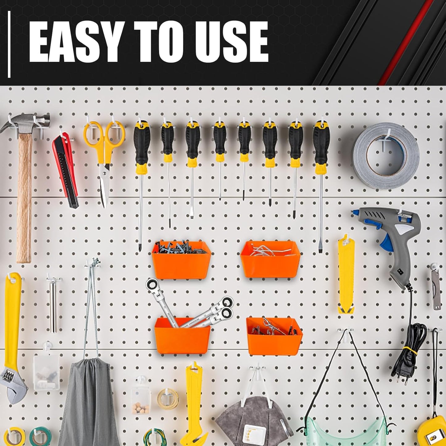 80 Piece Pegboard Hooks Assortment Kit with Bins - 1/8 and 1/4 in Pegboard Accessories Organizer Set for Garage Wall Organization and Tool Storage
