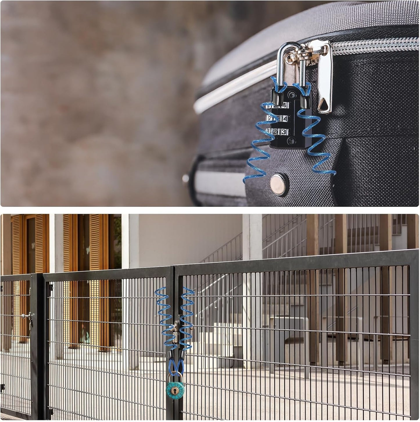 8.2ft Vinyl Coated Steel Cable Lock for Bike, Bicycle, Luggage - Double Loop U-Lock Padlock - Transparent - MECCANIXITY