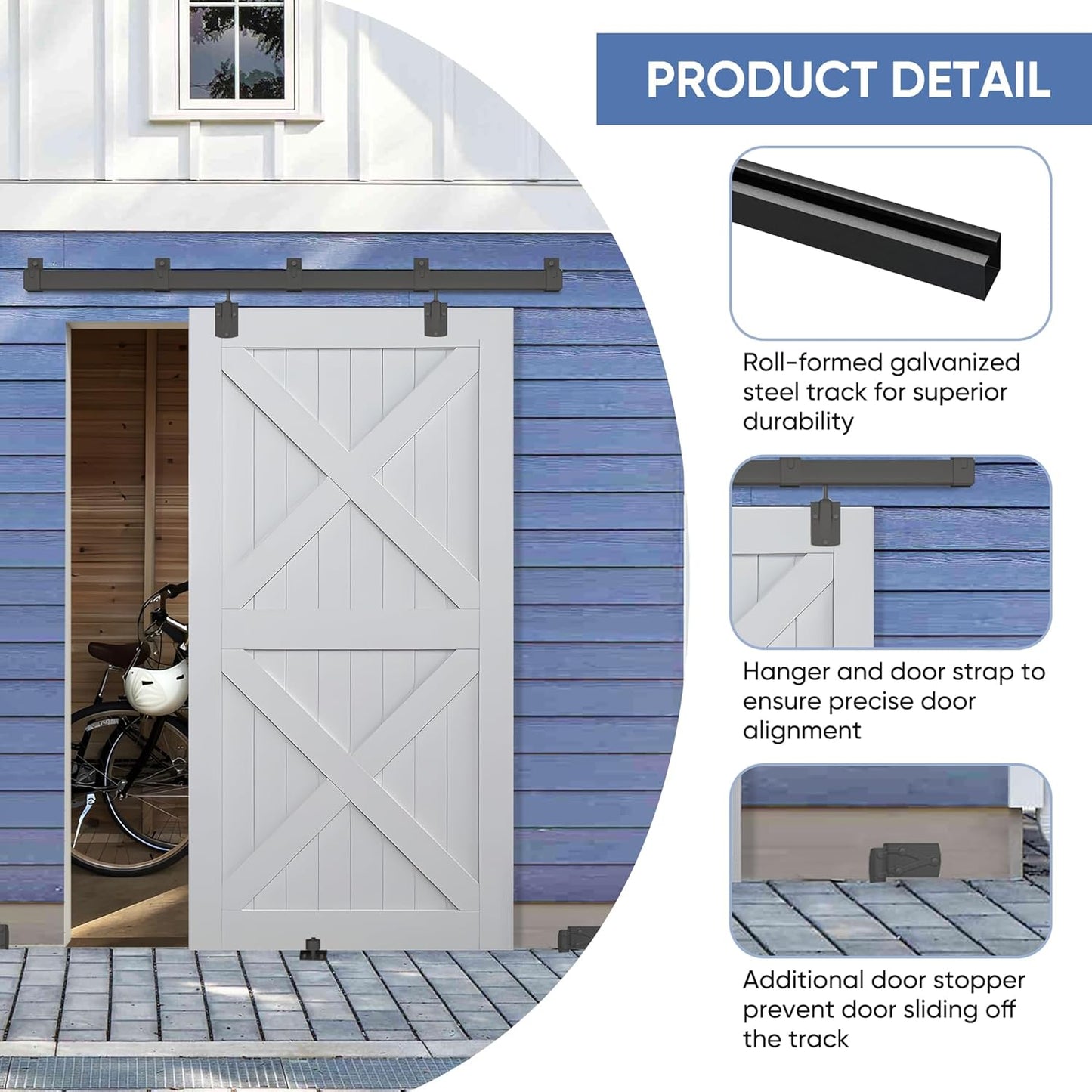 8FT Heavy Duty Black Sliding Barn Door Hardware Kit for Indoor/Outdoor Doors - Wall Mount, BARNSMITH - Hardware Only