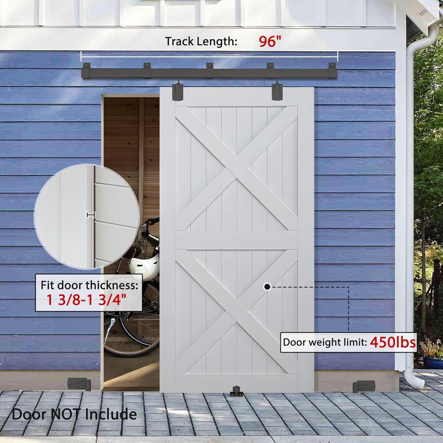 8FT Heavy Duty Black Sliding Barn Door Hardware Kit for Indoor/Outdoor Doors - Wall Mount, BARNSMITH - Hardware Only