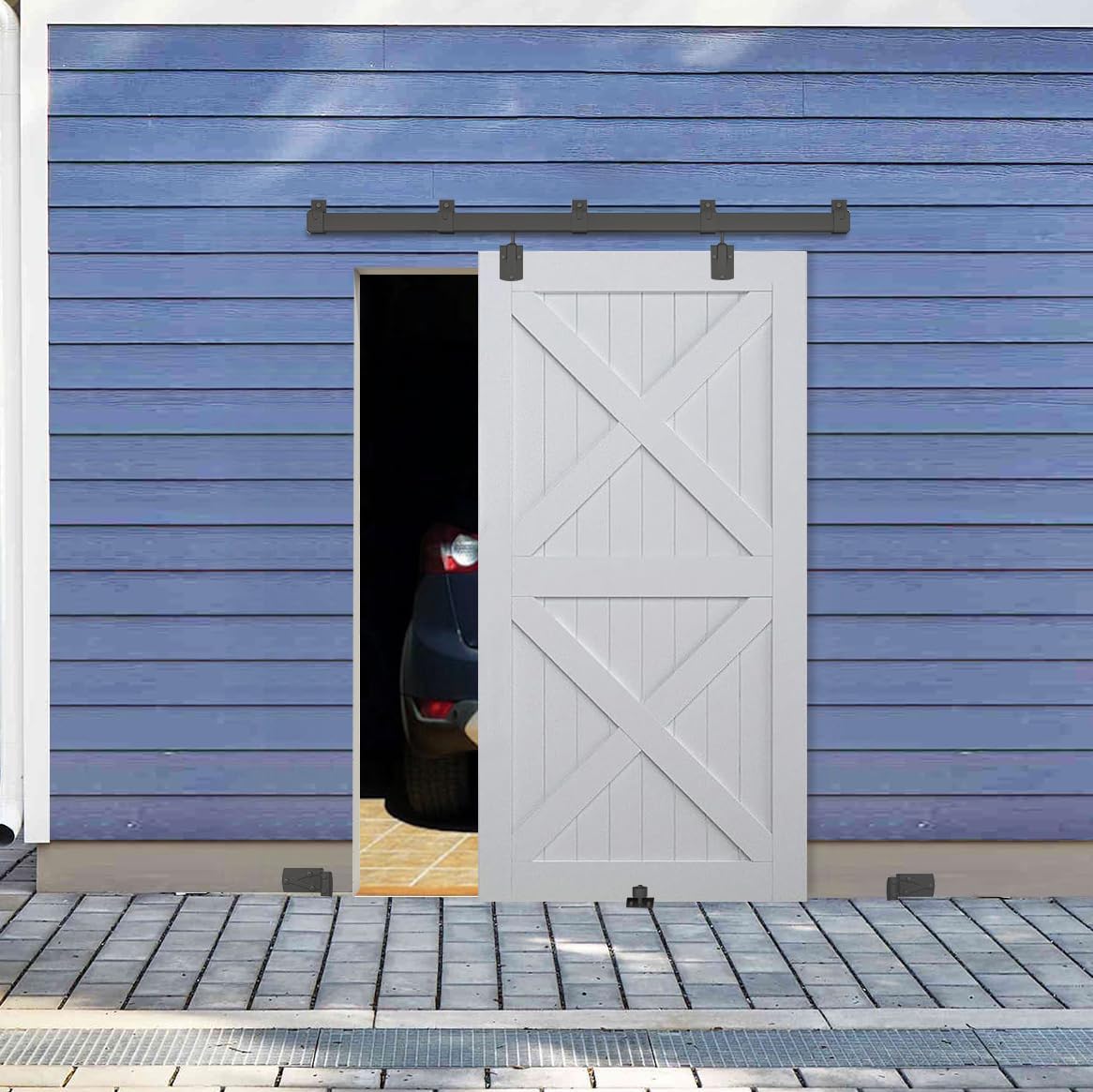 8FT Heavy Duty Black Sliding Barn Door Hardware Kit for Indoor/Outdoor Doors - Wall Mount, BARNSMITH - Hardware Only
