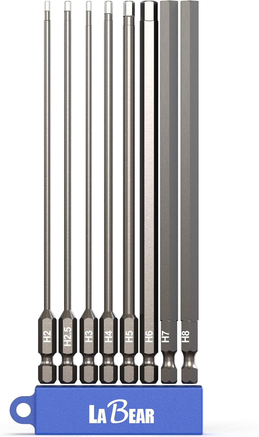 8pc Metric Hex Bit Set with 6" Long Shank, 1/4" Hex Head Allen Wrench Screwdriver Bits, Magnetic Power Bits, S2 Steel - H2, H2.5, H3, H4, H5, H6, H7, H8