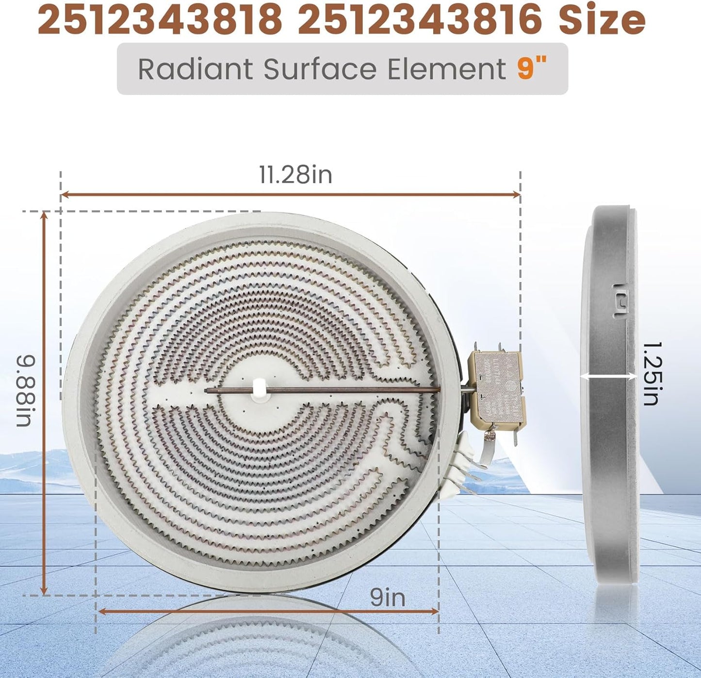 9" 240V Radiant Surface Element Compatible with GE, Samsung, Hotpoint - Replacement for 191D5129P005, 164D3871P001 - Upgraded Model - WB30X20871