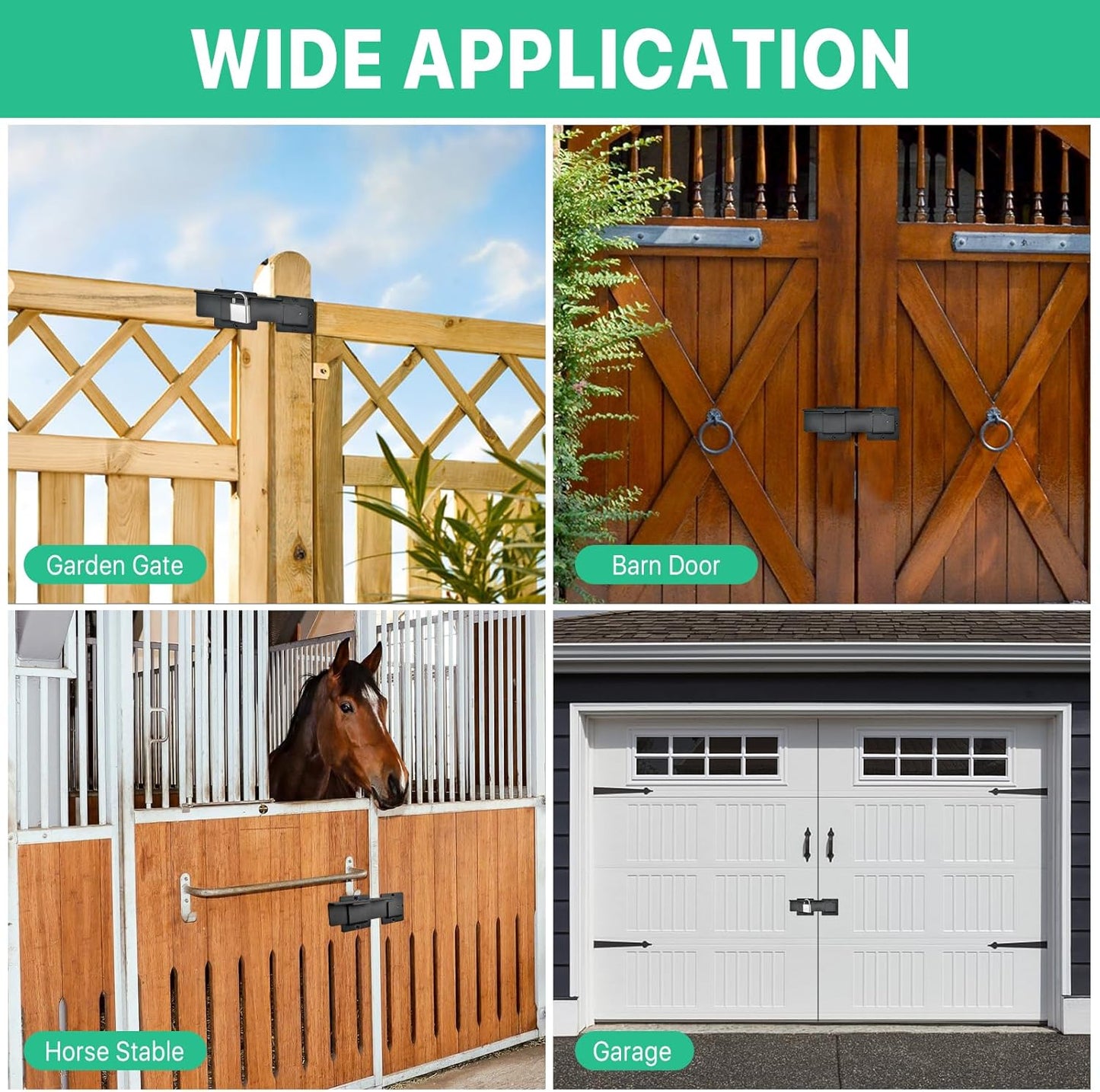 9" Flip Gate Latch Lock with 3 Padlock Hole, Heavy Duty Aluminum Alloy Barn Door Lock - Adjustable Gate Latch for Outdoor Fence, Shed, Garage - Double Sliding Swing Gate - Black