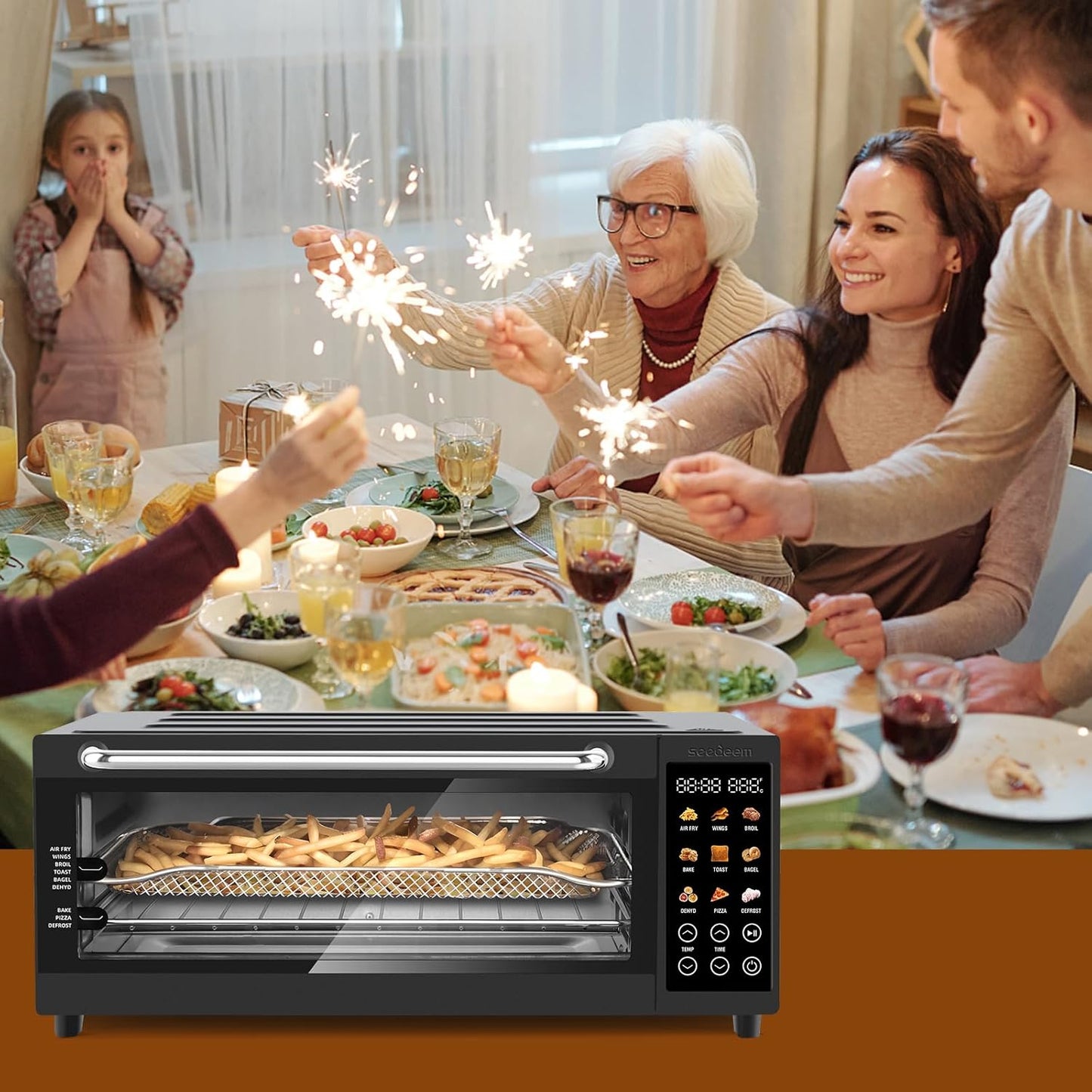 9-in-1 Air Fryer Oven with Toaster & Dehydrator, Large 16-Quart Capacity in Pink, Silver, Black