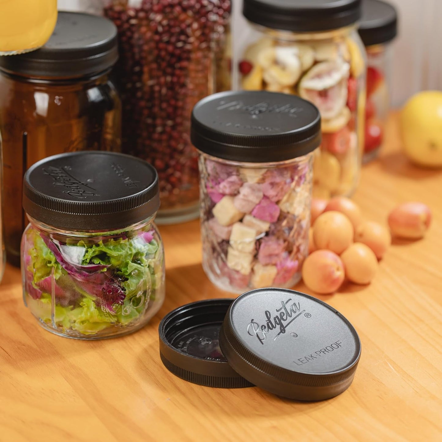 9 Pack Black Wide Mouth Plastic Mason Jar Lids for Ball, Kerr, and More - Canning Lids