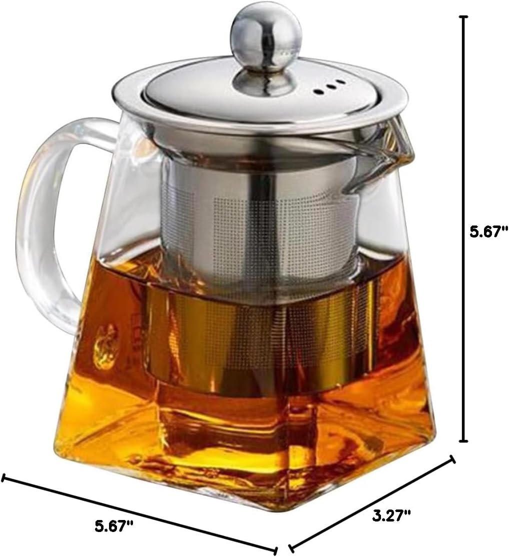 950ml Square Glass Tea Kettle with Heat Resistant Pot and Filter for Tea Extraction by IMIKEYA
