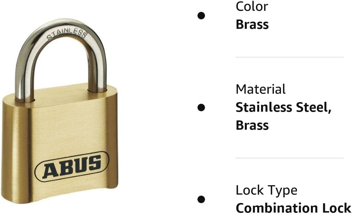 Abus 180IB/50 B 2-Inch Weatherproof Solid Brass Combination Padlock with Stainless Steel Shackle - WildKart