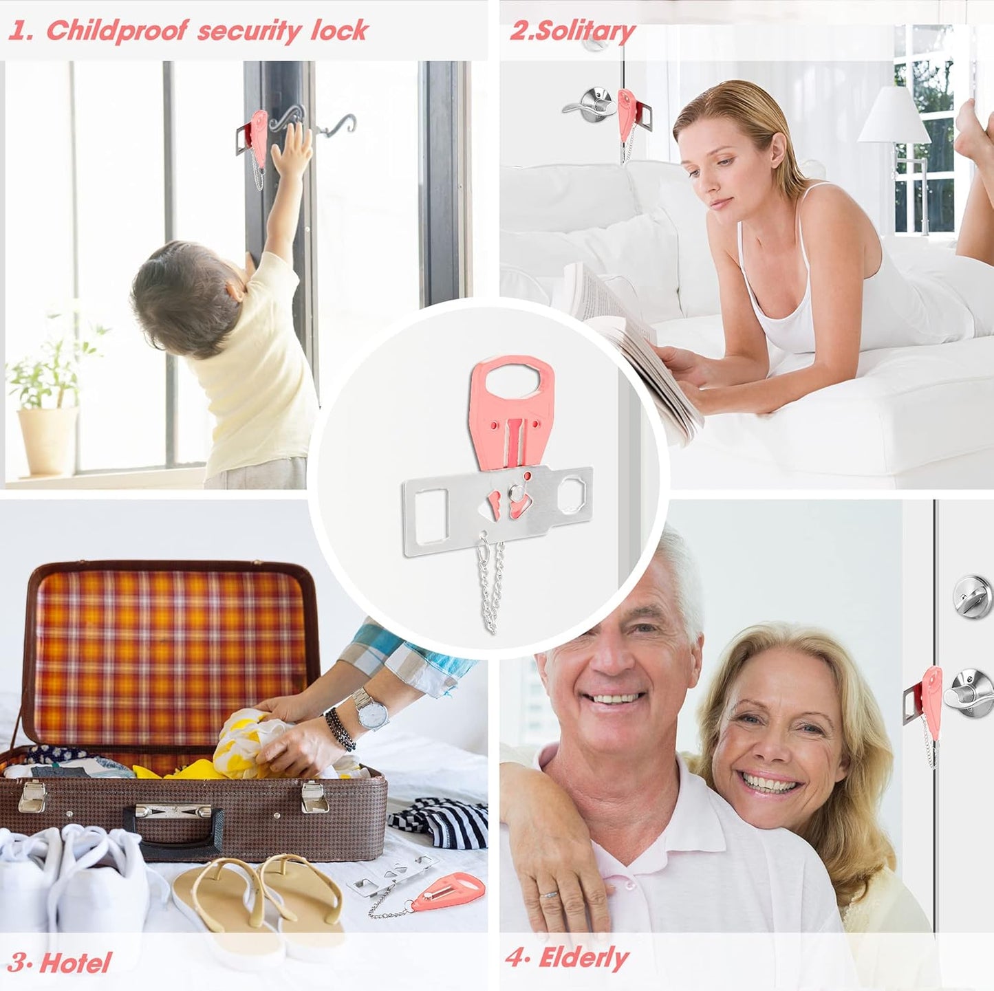 AceMining Pink Portable Door Lock for Home Security and Privacy - Travel Lockdown Lock for Traveling, Hotel, Apartment, College - 1 Pack