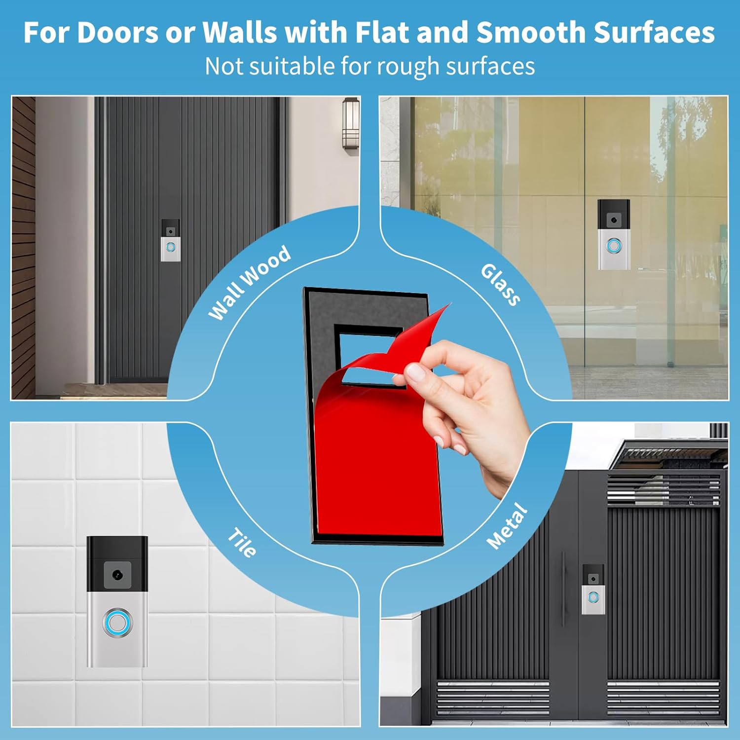 Adhesive Ring Doorbell Mount for Video Doorbell 1/2/3/3 Plus/4 (2020 Release) - Easy Installation, No-Drill Bracket for Homes & Apartments