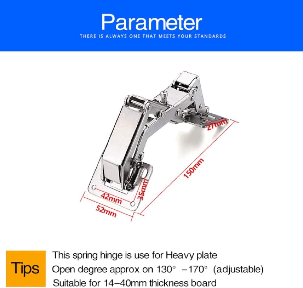 Adjustable 170 Degree Hidden Hydraulic Soft Closing Cabinet Door Hinges - Stainless Steel Buffer Damping Wardrobe Hinges, 1 Pair