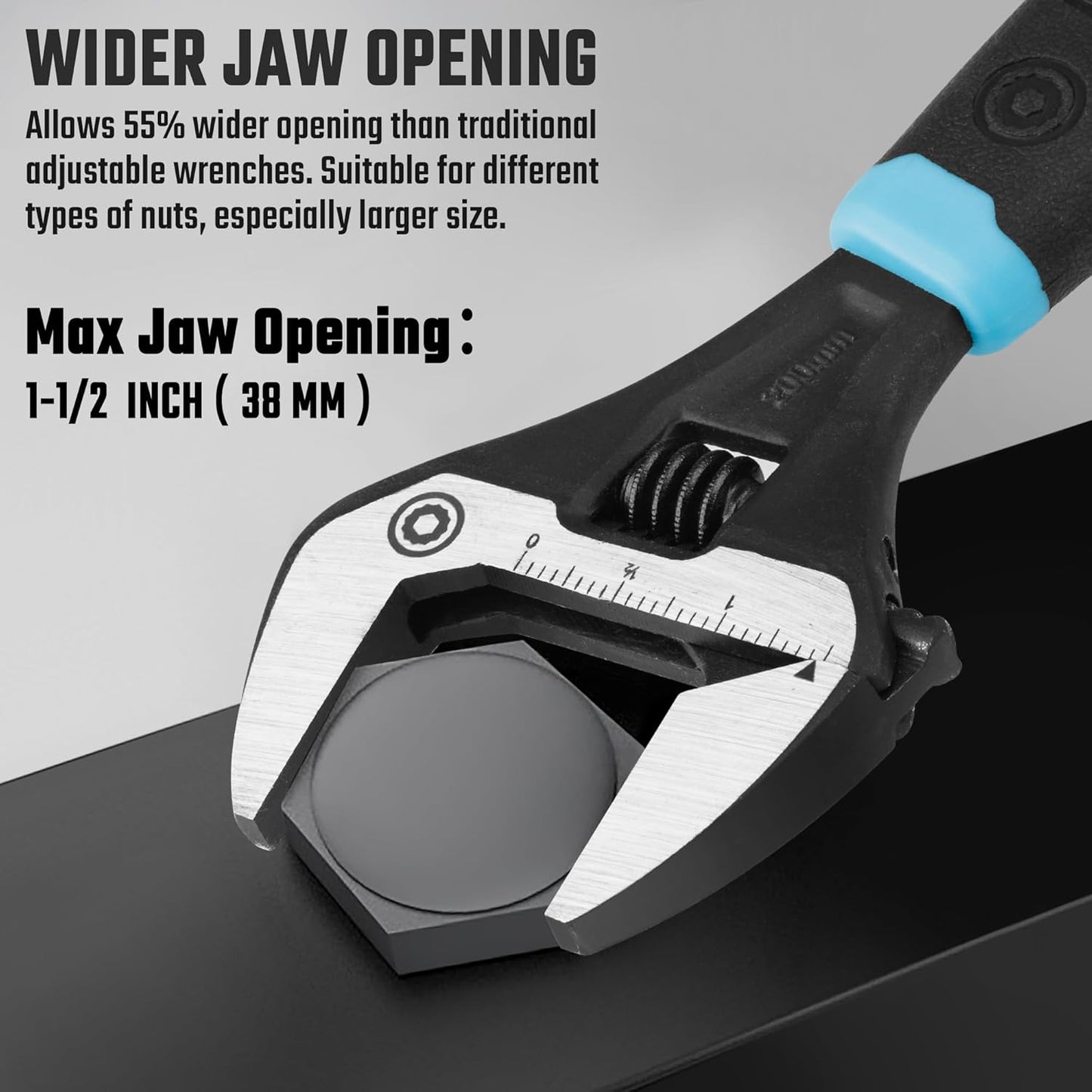 Adjustable 8-Inch Plumbing Wrench with Wide Jaw Opening, DURATECH Heavy-Duty CR-V Steel, SAE and Metric Scale, Ergonomic Grip