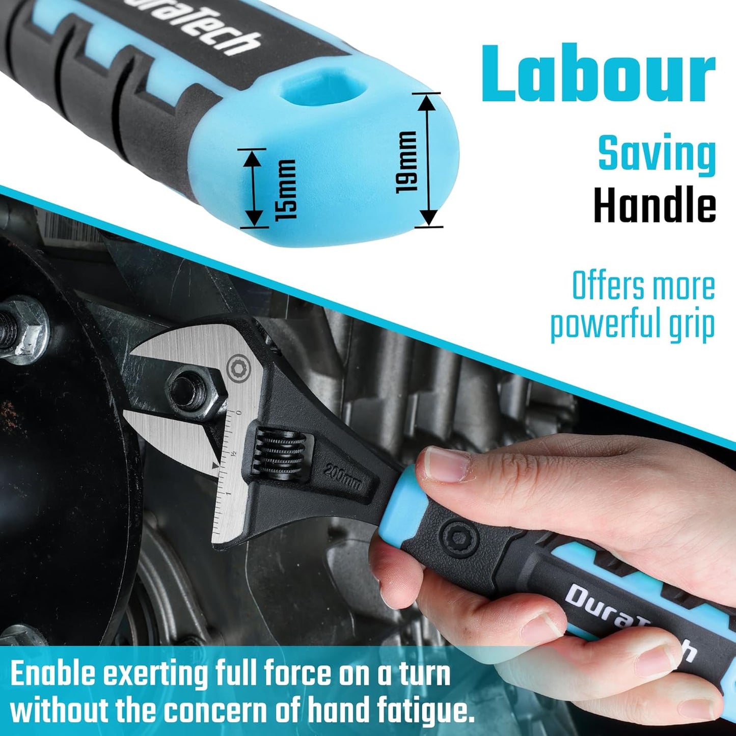 Adjustable 8-Inch Plumbing Wrench with Wide Jaw Opening, DURATECH Heavy-Duty CR-V Steel, SAE and Metric Scale, Ergonomic Grip
