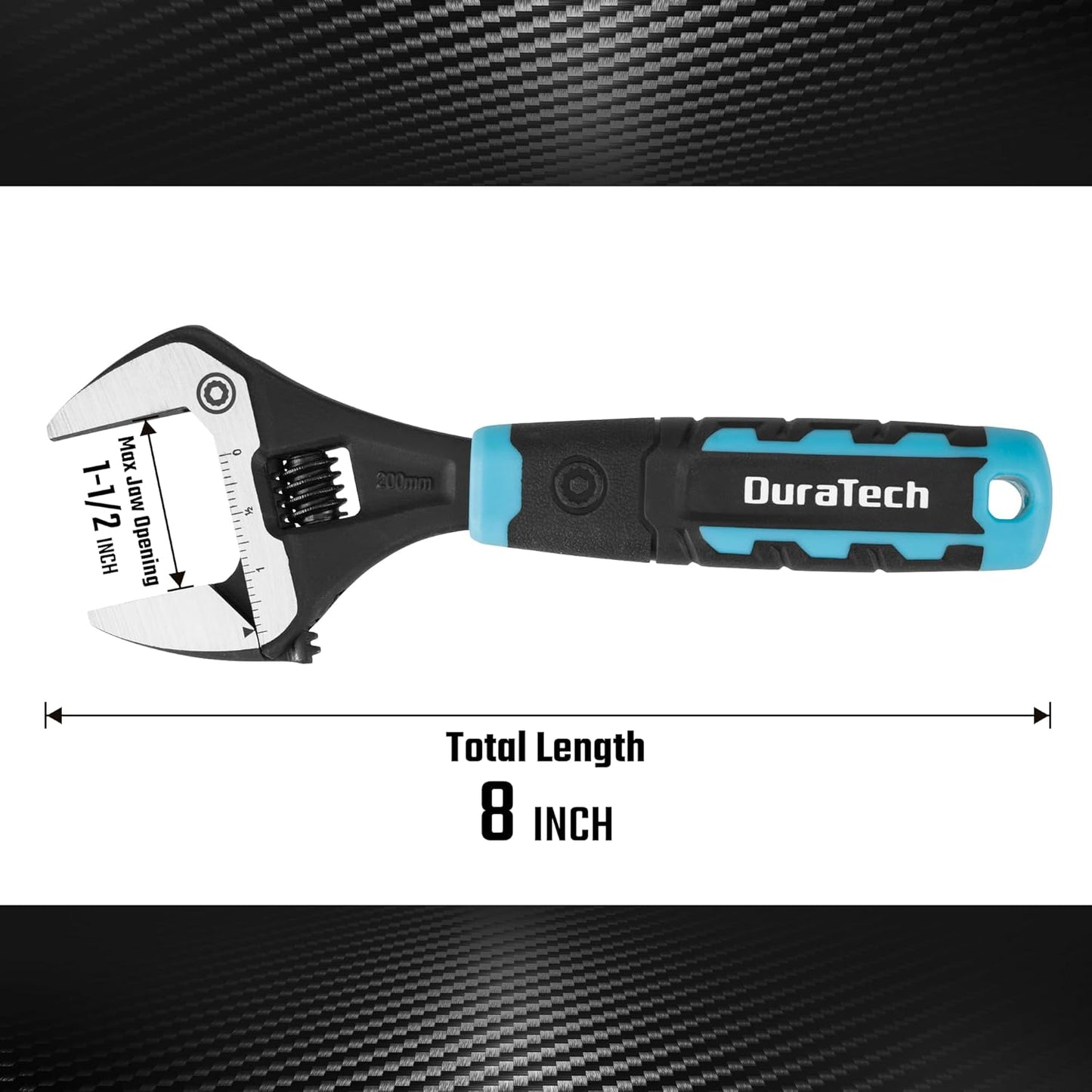 Adjustable 8-Inch Plumbing Wrench with Wide Jaw Opening, DURATECH Heavy-Duty CR-V Steel, SAE and Metric Scale, Ergonomic Grip