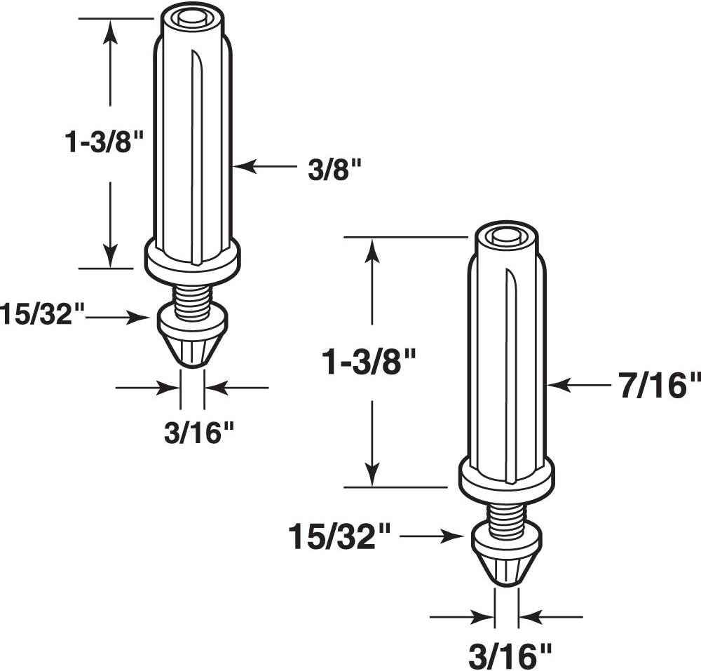 Adjustable Bi-Fold Door Bottom Pivot Kit with Steel Pivot Tips - Set of 2 Pairs, 3/8 In. and 7/16 In. Plastic Bases