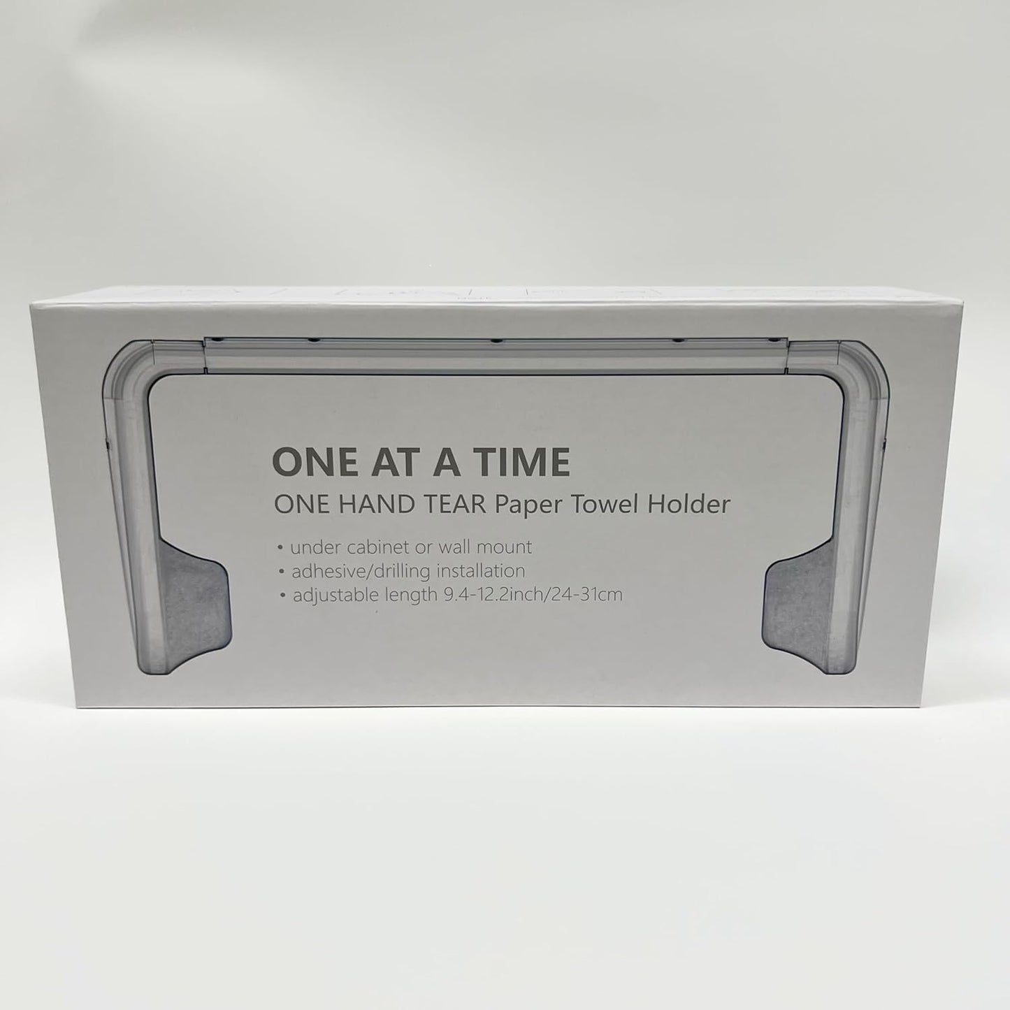 Adjustable Length Paper Towel Holder with Adaptive Tension Arm for One-Hand Tear, 9.4-11inch, White