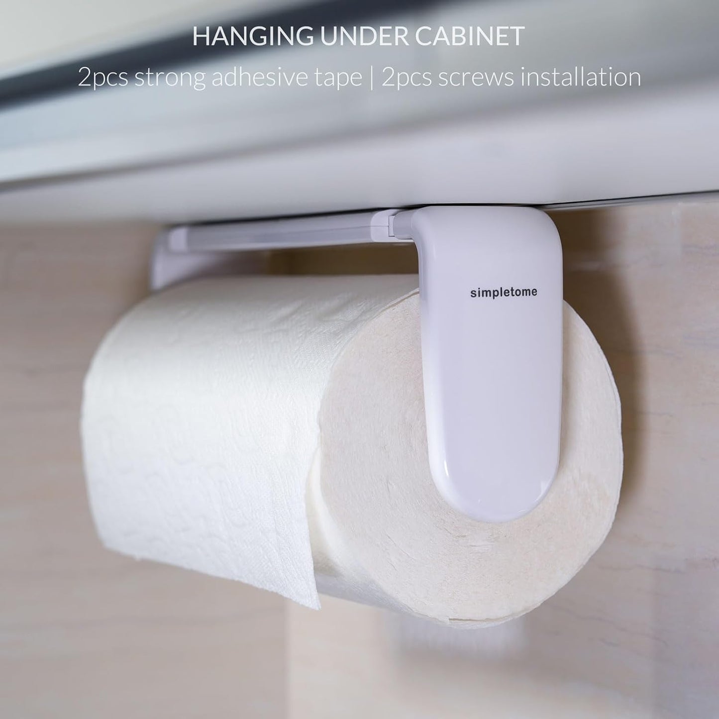 Adjustable Length Paper Towel Holder with Adaptive Tension Arm for One-Hand Tear, 9.4-11inch, White