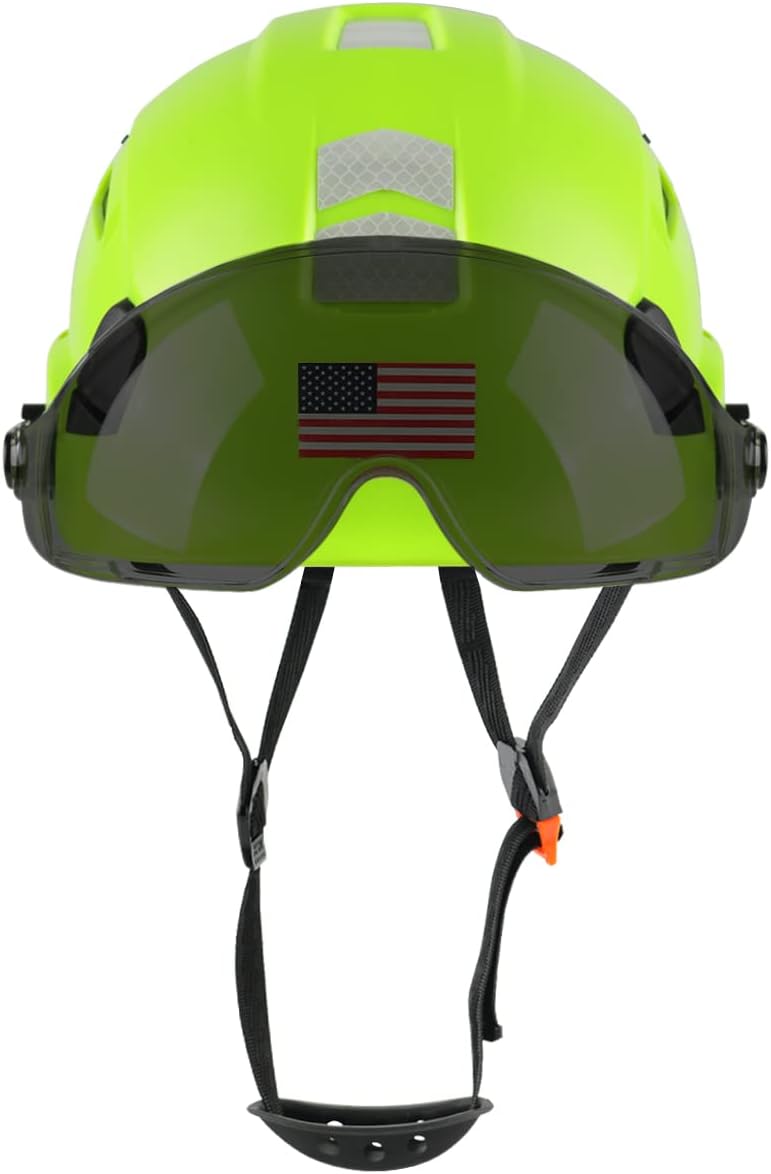 Adjustable Lightweight Vented ABS Safety Helmet Hard Hat with Visor & Chinstrap for Men/Women - ANSI Z89.1 Approved for Industrial/Construction - Green Devil