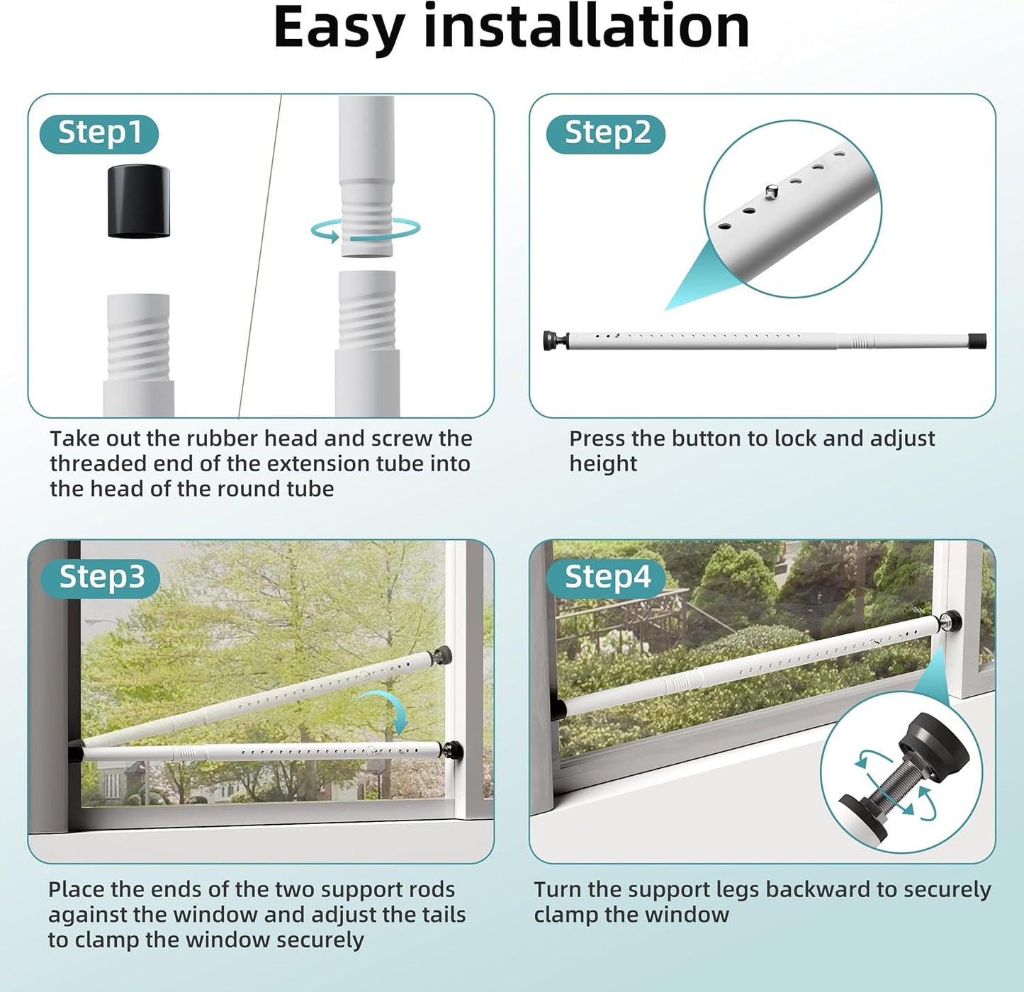 Adjustable Sliding Door Security Bar with Rubber Tips - White (17-50 inch)