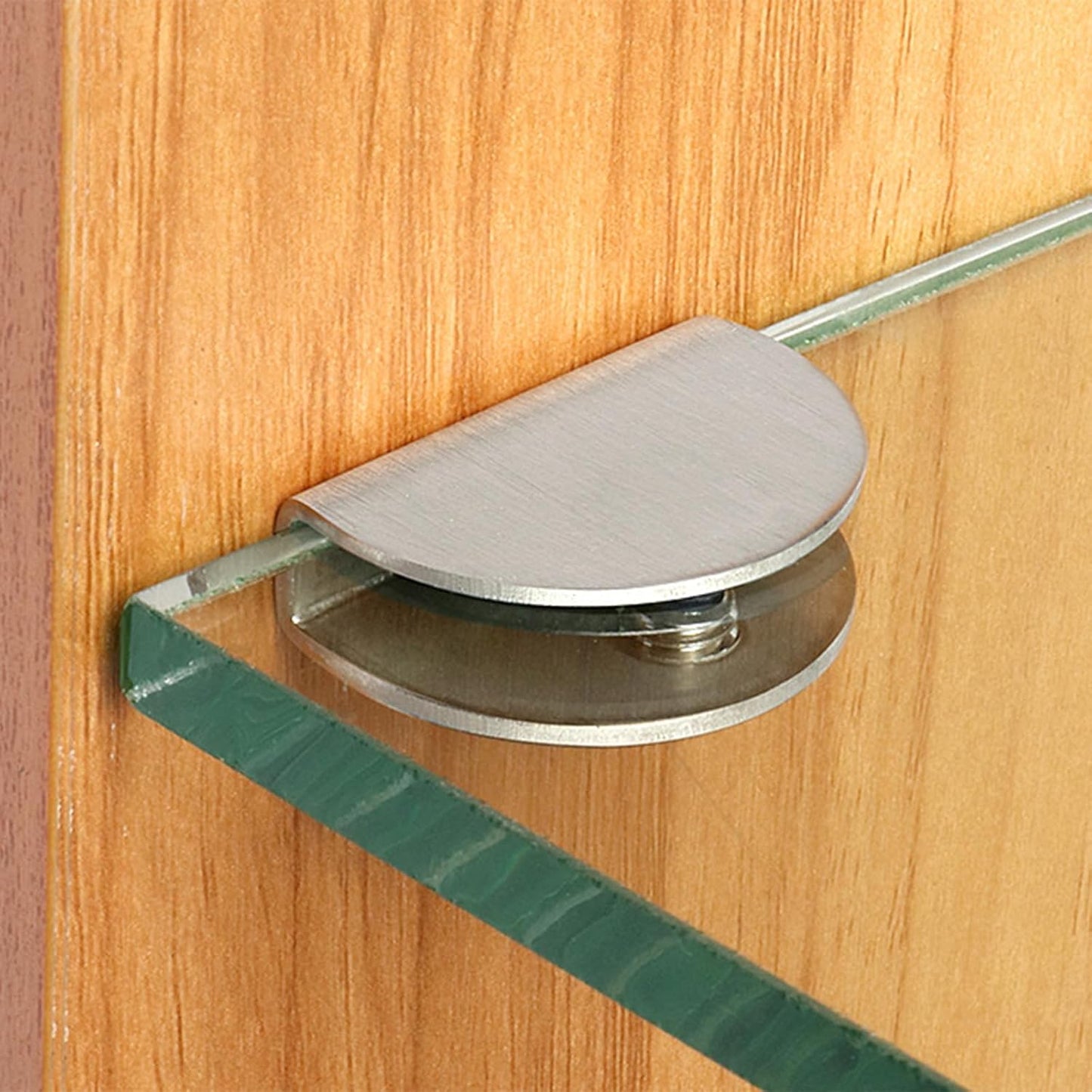 Adjustable Stainless Steel Glass Shelf Brackets Clips - Set of 4, Ideal for 10mm Glass, Acrylic, Wood - Square Shelf Clamp in Black - Medium Size