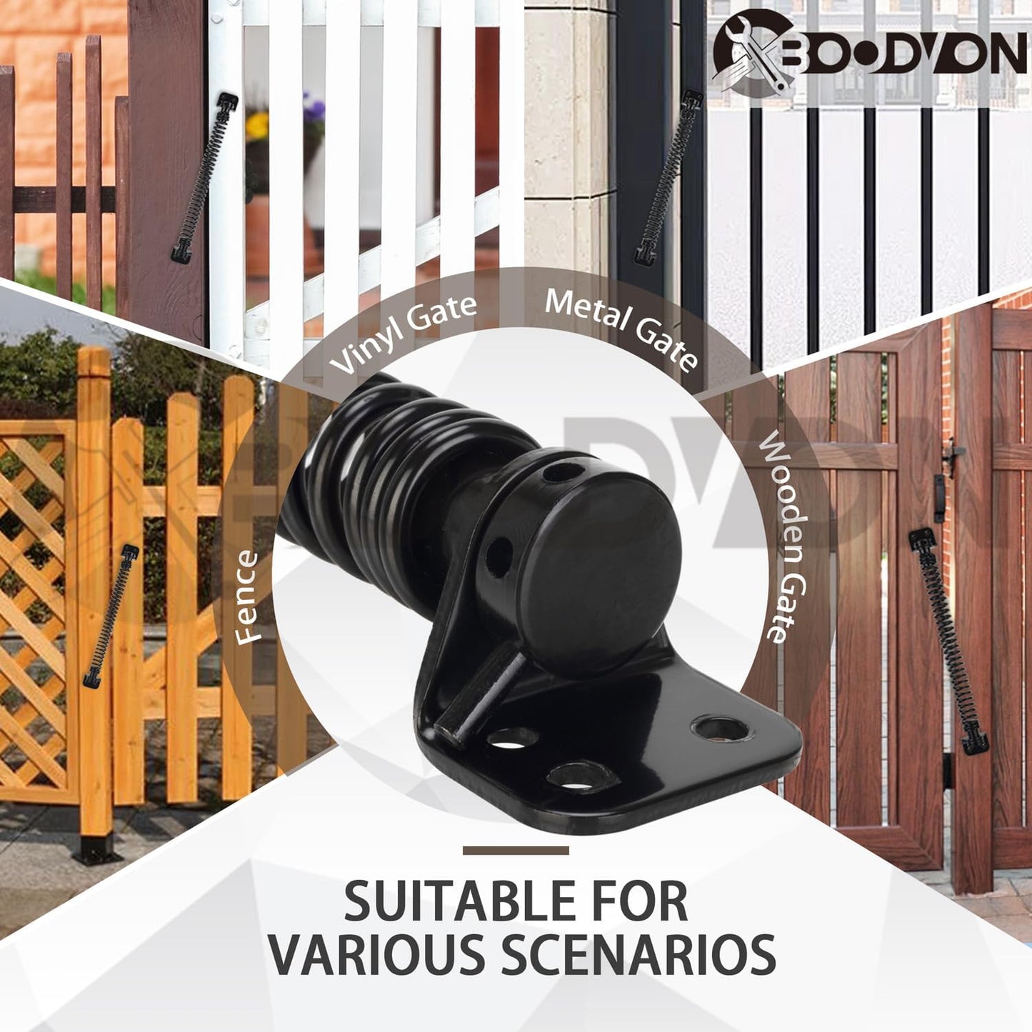 Adjustable Tension Self Closing Gate Spring for Wooden Gates, Vinyl Fences, and Steel Doors - Heavy Duty 11-1/2" Automatic Gate Closure - Black (1 Pack)