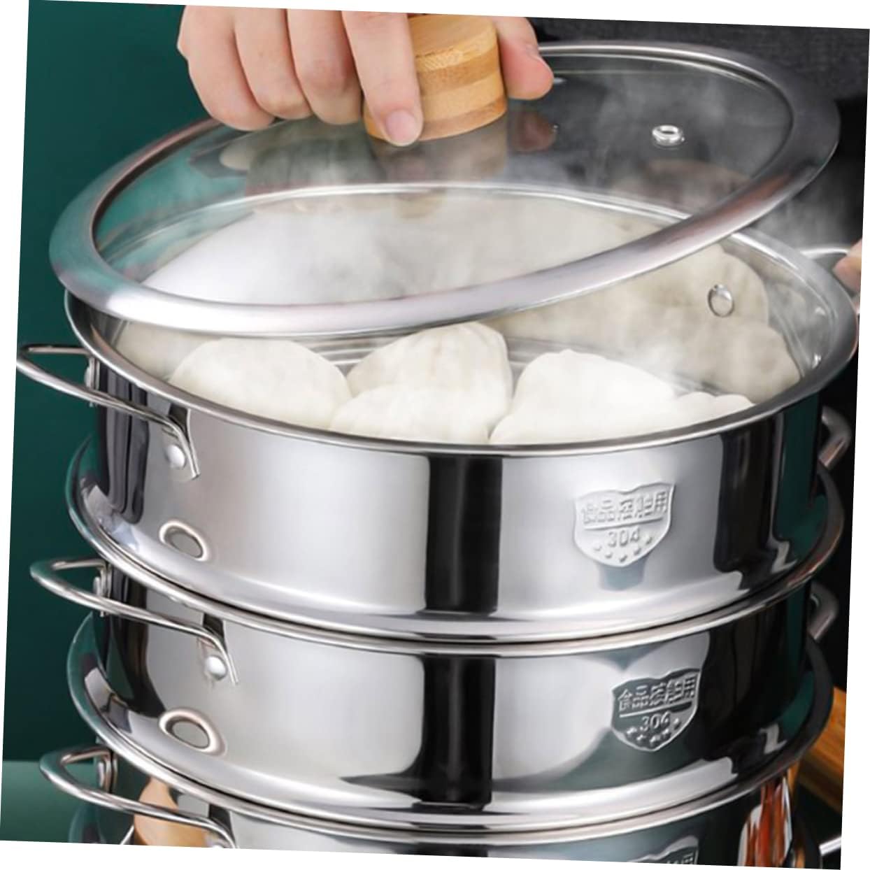 Aerowake 304 Stainless Steel Dim Sum Steamer Basket - Perfect for Rice, Buns, Eggs, and Seafood