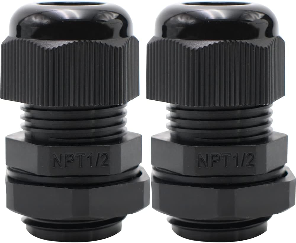 AIRTAK Cable Glands 1/2 NPT Inch Nylon PA66, Waterproof IP68 Locknut for 6-12mm Cable Diameter, 9pcs Black in Plastic Box - Ideal for Junction Box