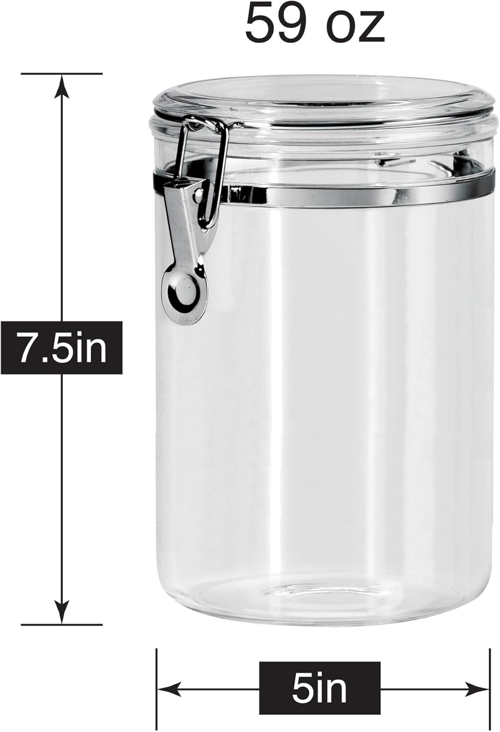 Airtight Food Storage Container - OGGI Clear Canister with Clamp Lid, 59 oz - Ideal for Pantry & Kitchen Storage of Bulk Dry Foods, Pasta, Flour, Sugar, Coffee, Rice, Tea, Spices & Herbs