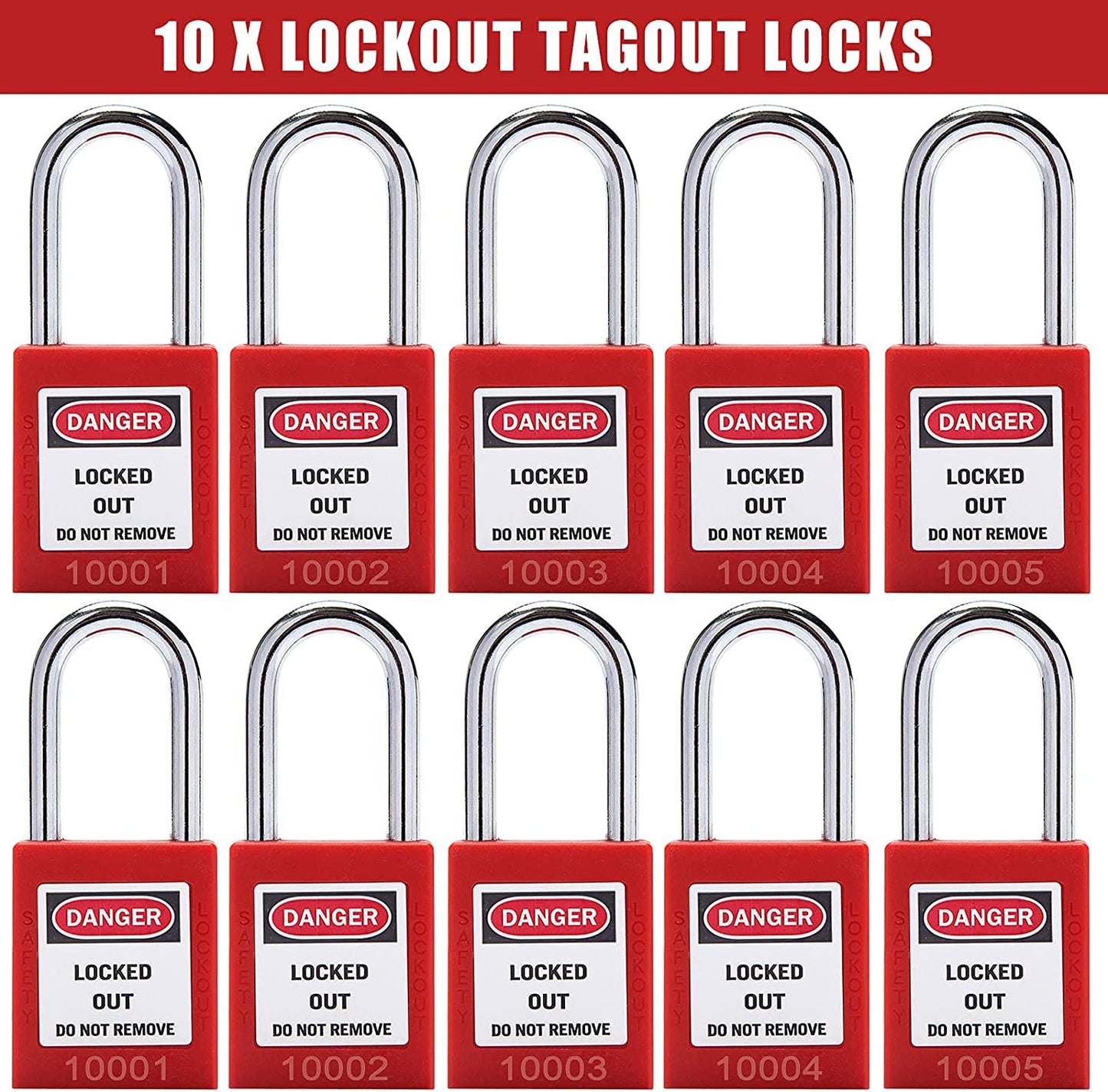 Alamanda Lockout Tagout Kit - 10 Loto Locks, Tags, Hasps - OSHA Compliant Safety Padlocks - Electrical Lock Out Station